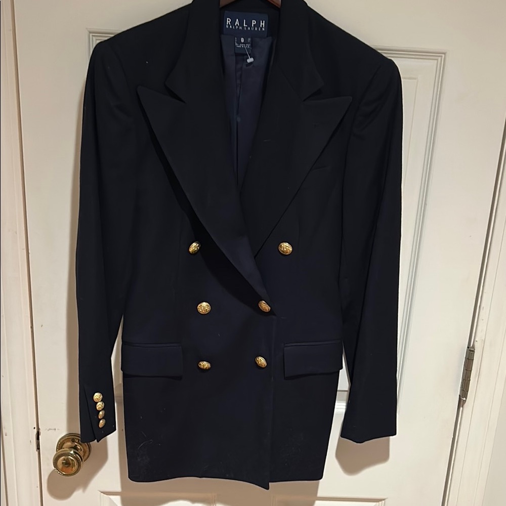 Classic Ralph by Ralph Lauren Navy Blazer with Gold Buttons. Size 8 100% wool